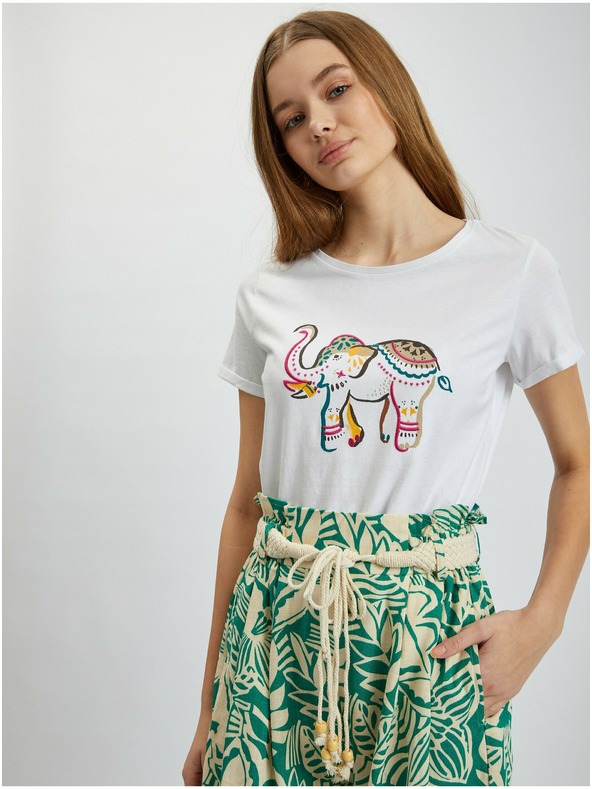 Orsay Krémové a zelené dámske vzorované šortky s plátnom ORSAY