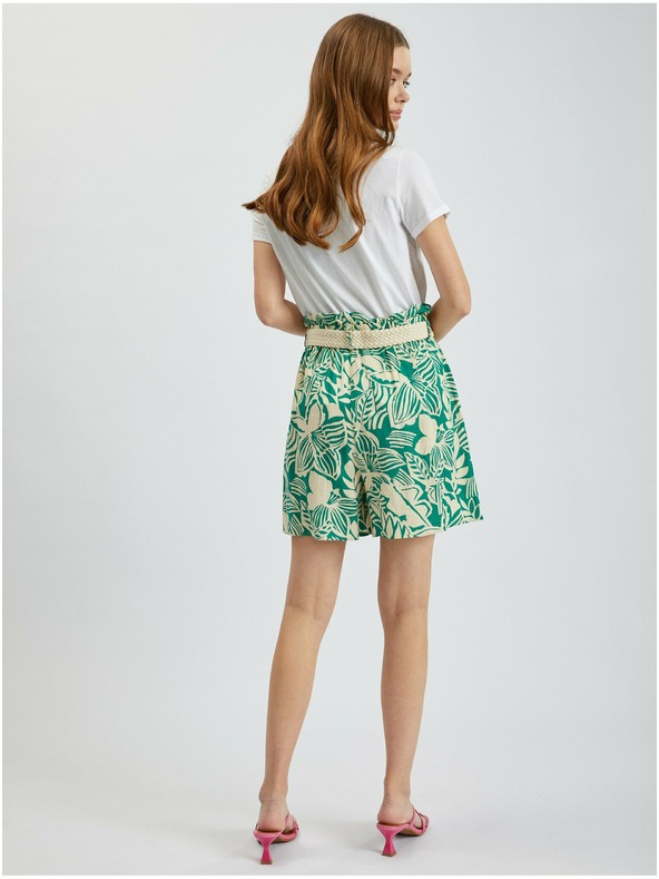 Orsay Krémové a zelené dámske vzorované šortky s plátnom ORSAY