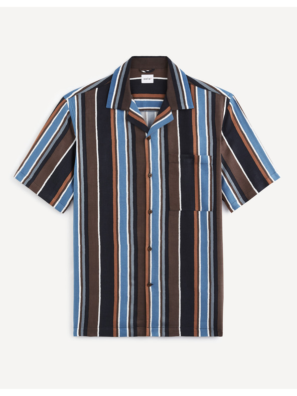 Celio Modro-hnedé pánske pruhované tričko Celio Taboy