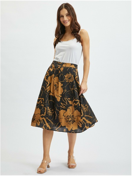 Orsay Hnedočierna dámska sukňa z kvietkovaného saténu ORSAY