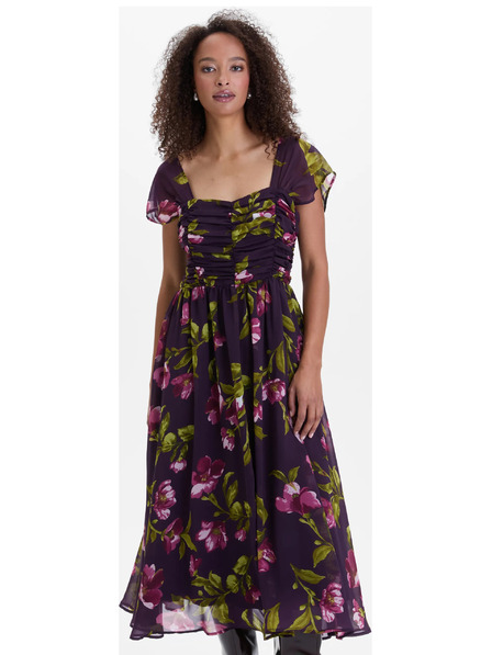 Orsay Fialové dámske midi šaty s kvetinovým vzorom ORSAY