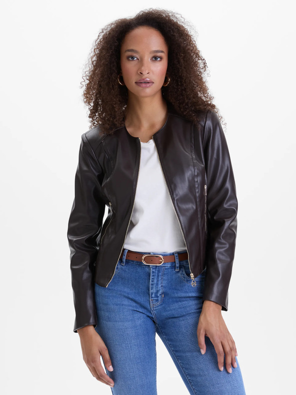 Orsay Tmavo hnedá dámska kožená bunda ORSAY