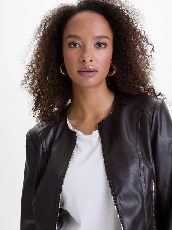 Orsay Tmavo hnedá dámska kožená bunda ORSAY