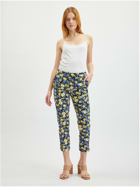 Orsay Žlto-modré dámske orezané nohavice s kvetinovým vzorom ORSAY