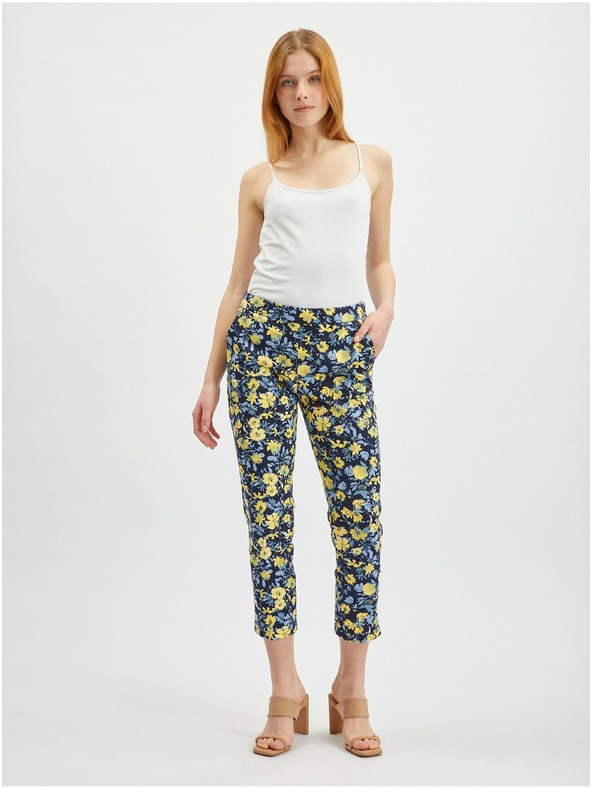 Orsay Žlto-modré dámske orezané nohavice s kvetinovým vzorom ORSAY