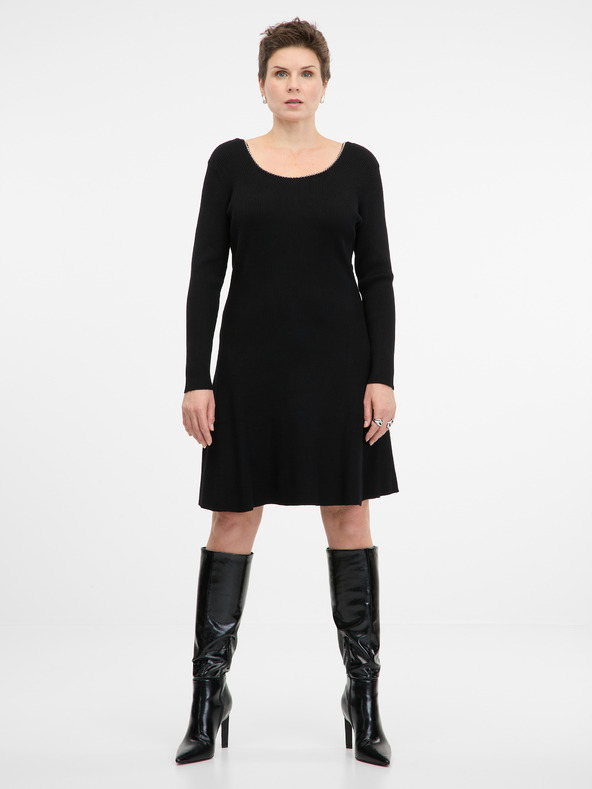 Orsay Čierne dámske šaty ku kolenám ORSAY