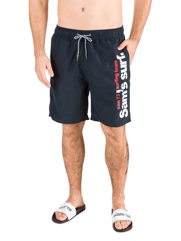 Sam 73 Tmavomodré pánske plavecké šortky s potlačou SAM 73