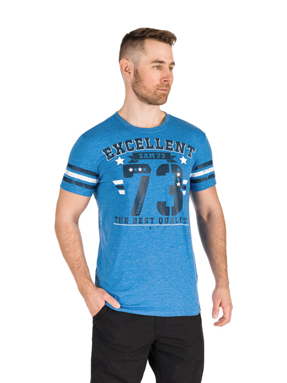 Sam 73 Modré pánske tričko s potlačou SAM 73