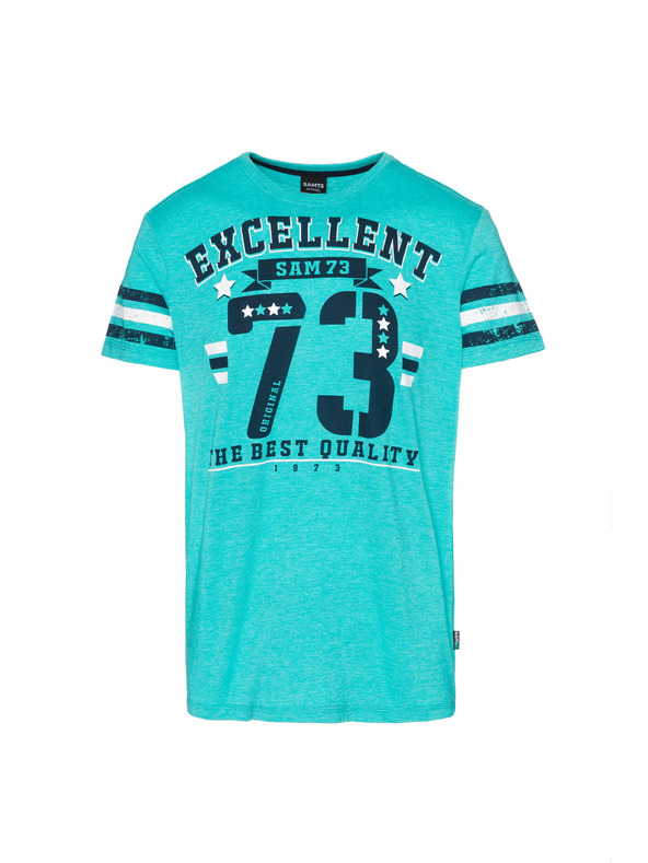 Sam 73 Tyrkysové pánske tričko s potlačou SAM 73