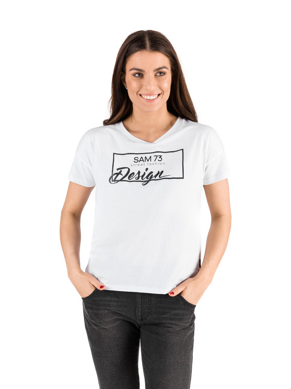Sam 73 Biele dámske tričko s potlačou SAM 73