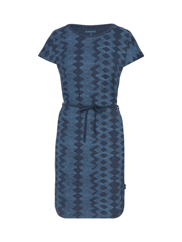 Sam 73 Tmavomodré dámske vzorované šaty s viazankou SAM 73