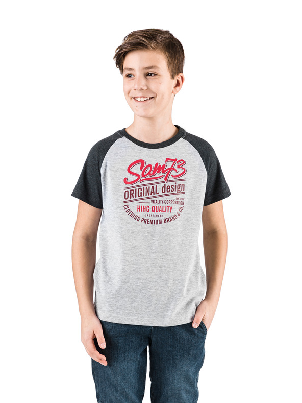 Sam 73 Šedé chlapčenské tričko s potlačou SAM 73