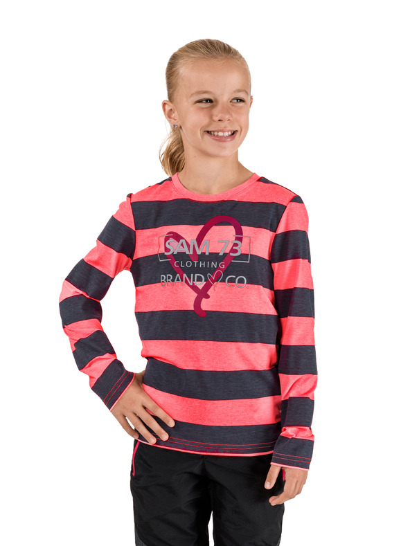 Sam 73 Ružové a sivé dievčenské pruhované tričko SAM 73 Hope