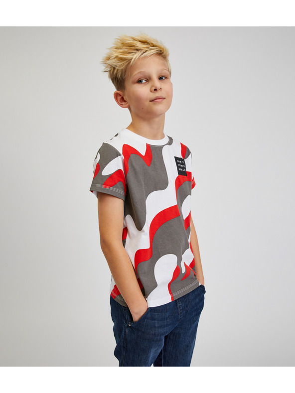 Sam 73 Šedo-červené chlapčenské vzorované tričko SAM 73 Oscar