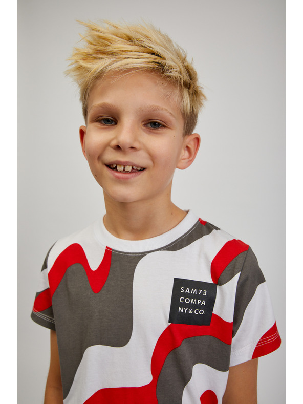 Sam 73 Šedo-červené chlapčenské vzorované tričko SAM 73 Oscar