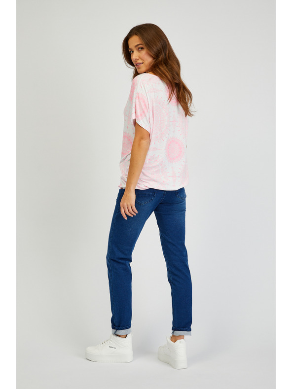 Sam 73 Bielo-ružové dámske vzorované tričko SAM73 Taurus