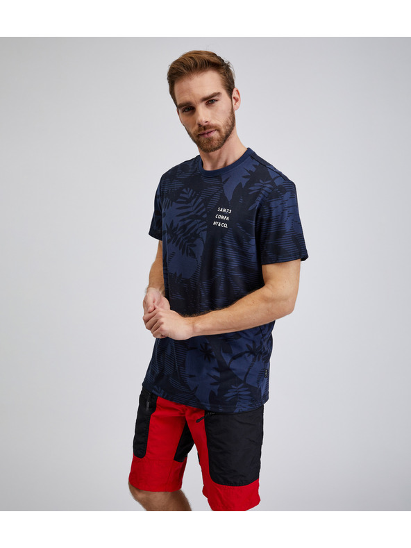 Sam 73 Tmavomodré pánske vzorované tričko SAM73 Sculptor