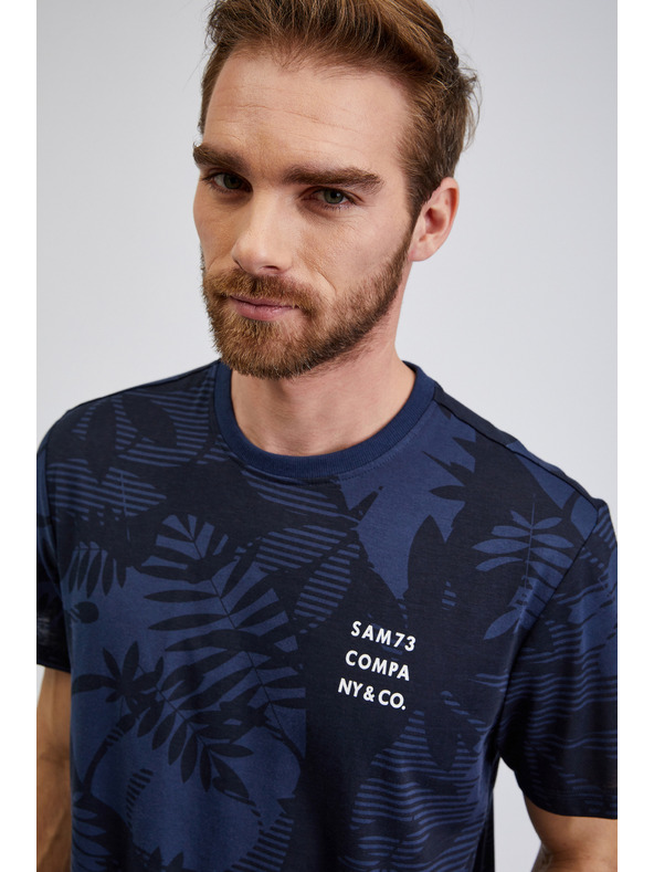 Sam 73 Tmavomodré pánske vzorované tričko SAM73 Sculptor