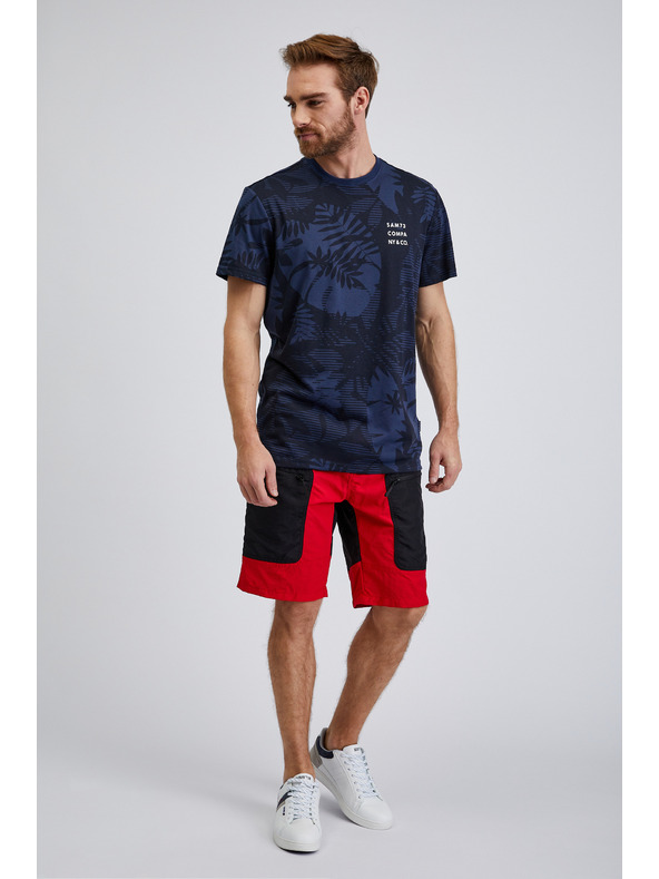 Sam 73 Tmavomodré pánske vzorované tričko SAM73 Sculptor