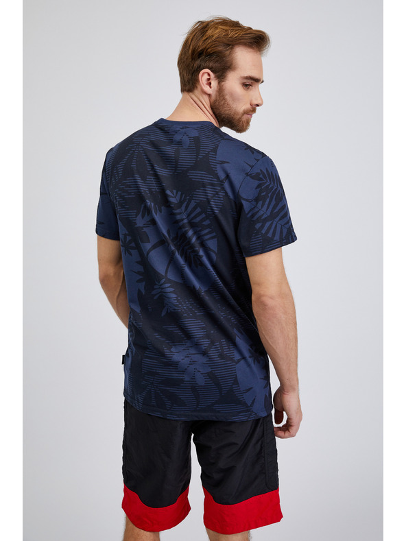 Sam 73 Tmavomodré pánske vzorované tričko SAM73 Sculptor