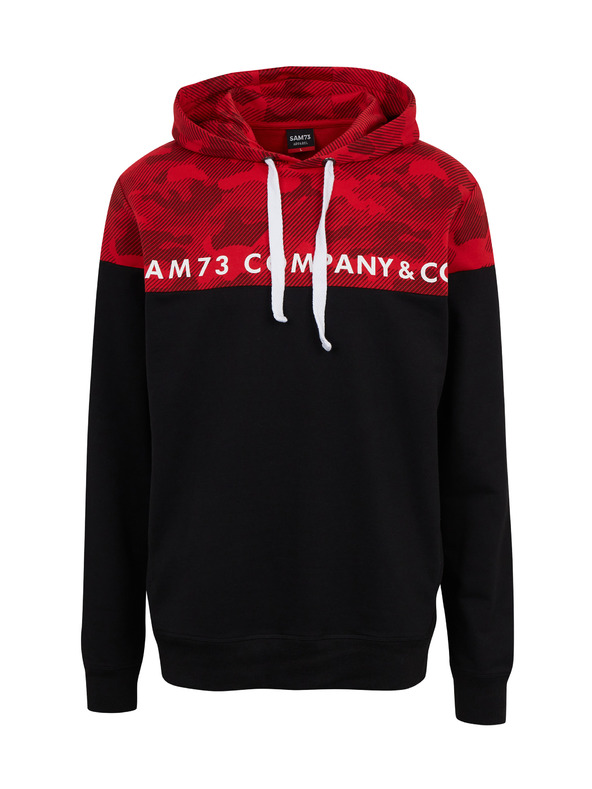 Sam 73 Červeno-čierna pánska mikina s kapucňou SAM73 Aquamarine