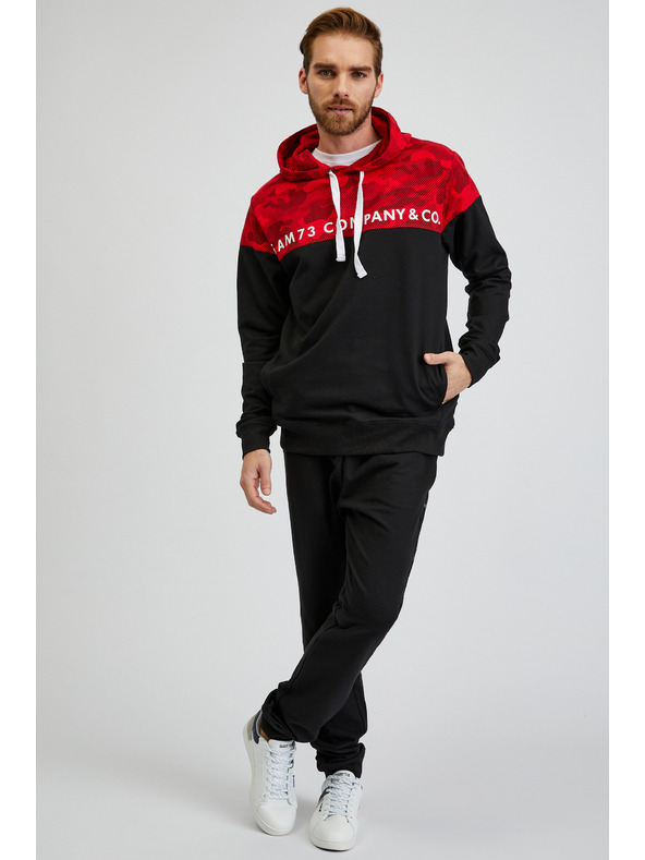 Sam 73 Červeno-čierna pánska mikina s kapucňou SAM73 Aquamarine