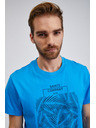 Sam 73 Modré pánske bavlnené tričko SAM73 Almandit s potlačou