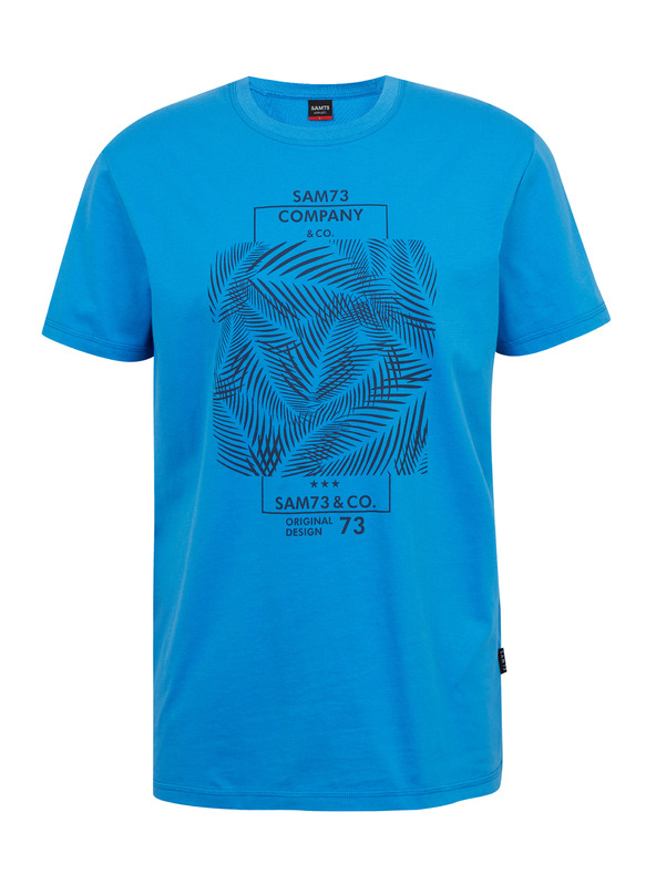 Sam 73 Modré pánske bavlnené tričko SAM73 Almandit s potlačou