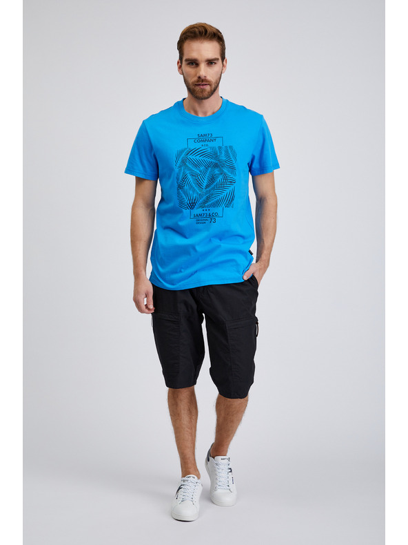 Sam 73 Modré pánske bavlnené tričko SAM73 Almandit s potlačou
