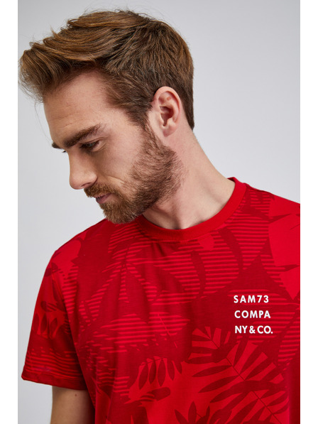 Sam 73 Červené pánske tričko SAM73 Sculptor so vzorom