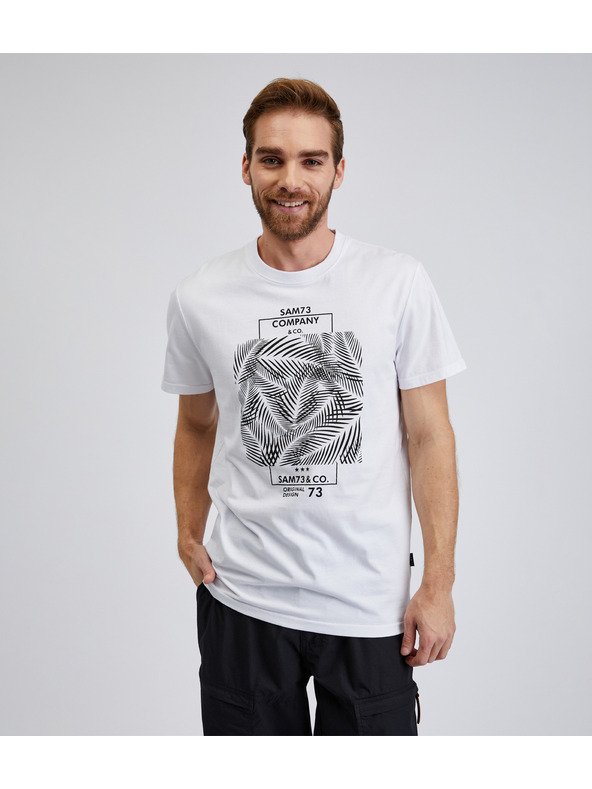Sam 73 Biela pánska bavlnená košeľa s potlačou SAM73 Almandit