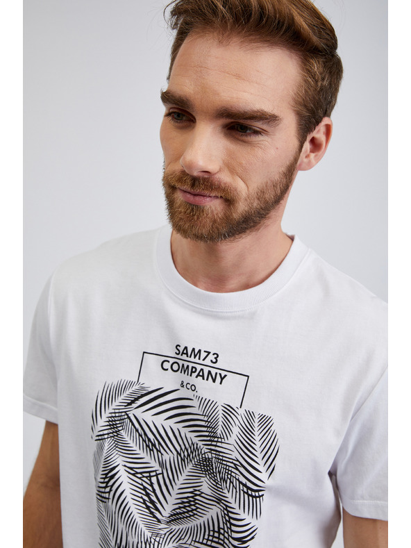 Sam 73 Biela pánska bavlnená košeľa s potlačou SAM73 Almandit