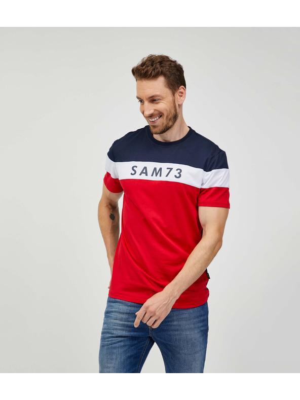 Sam 73 Modro-červené pánske tričko SAM 73 Kavix