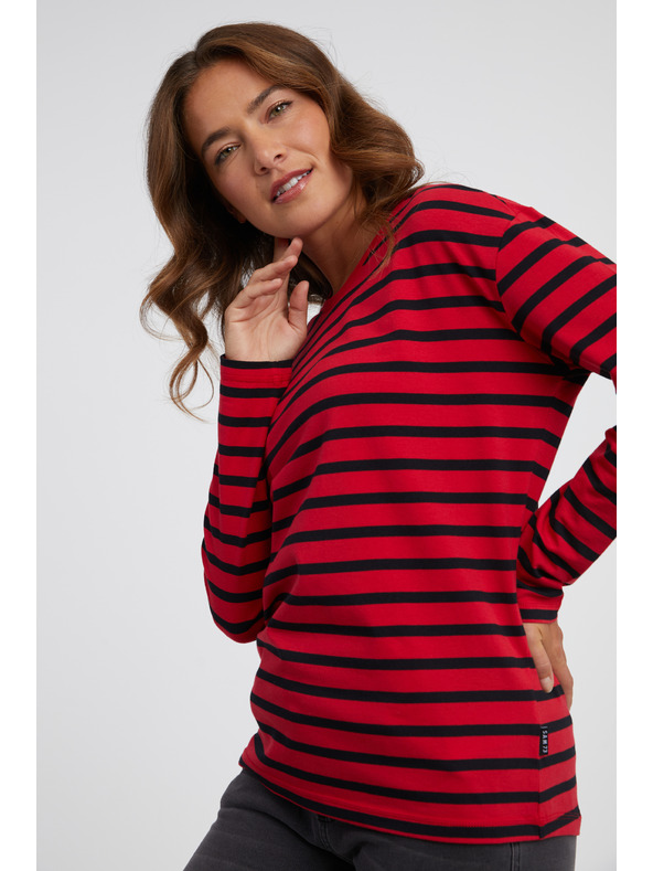 Sam 73 Červené dámske pruhované tričko s dlhým rukávom SAM 73 Prudence