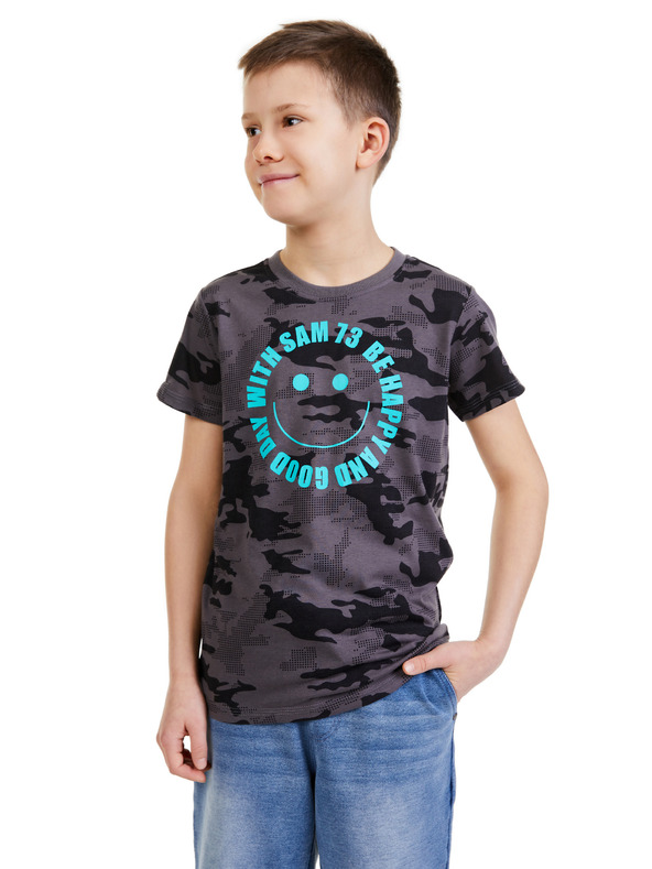 Sam 73 Tmavosivé chlapčenské vzorované tričko SAM 73 Kelvin