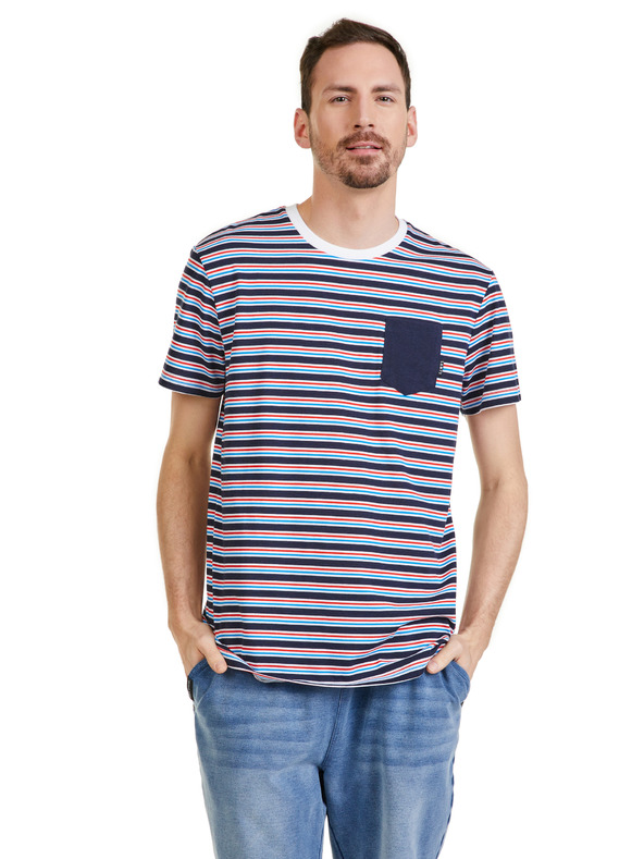 Sam 73 Tmavomodré pánske pruhované tričko SAM 73 Martin