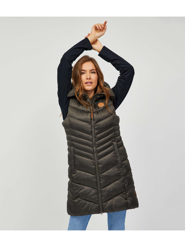 Sam 73 Khaki dámska prešívaná dlhá vesta SAM 73 Dumela