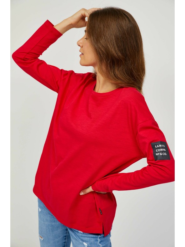 Sam 73 Červené dámske základné tričko s dlhým rukávom SAM 73 Ariasa