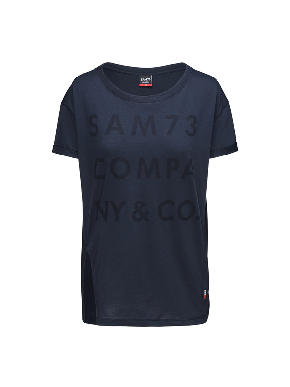 Sam 73 Tmavomodré dámske voľné tričko s potlačou SAM 73