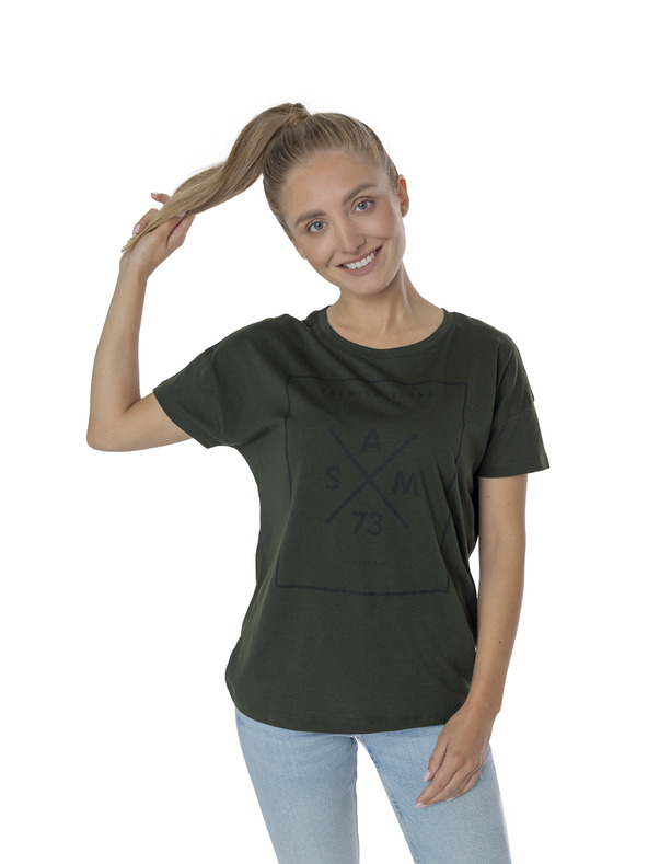 Sam 73 Tmavozelené dámske tričko s potlačou SAM 73