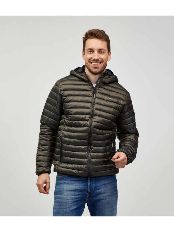 Sam 73 Khaki pánska prešívaná bunda s kapucňou SAM 73 Edmund