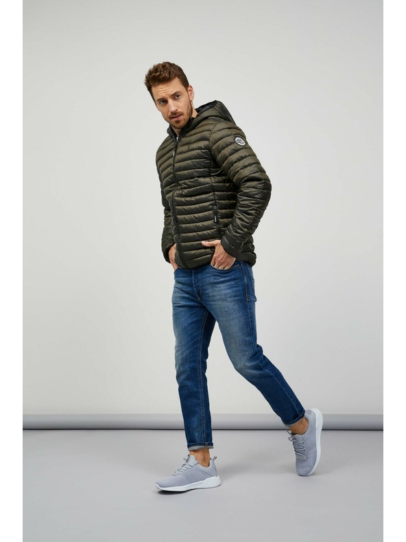 Sam 73 Khaki pánska prešívaná bunda s kapucňou SAM 73 Edmund