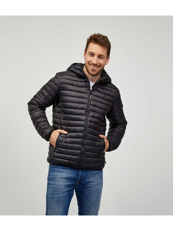 Sam 73 Čierna pánska prešívaná bunda s kapucňou SAM 73 Edmund