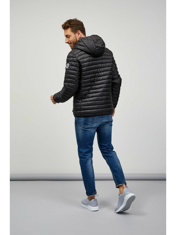 Sam 73 Čierna pánska prešívaná bunda s kapucňou SAM 73 Edmund