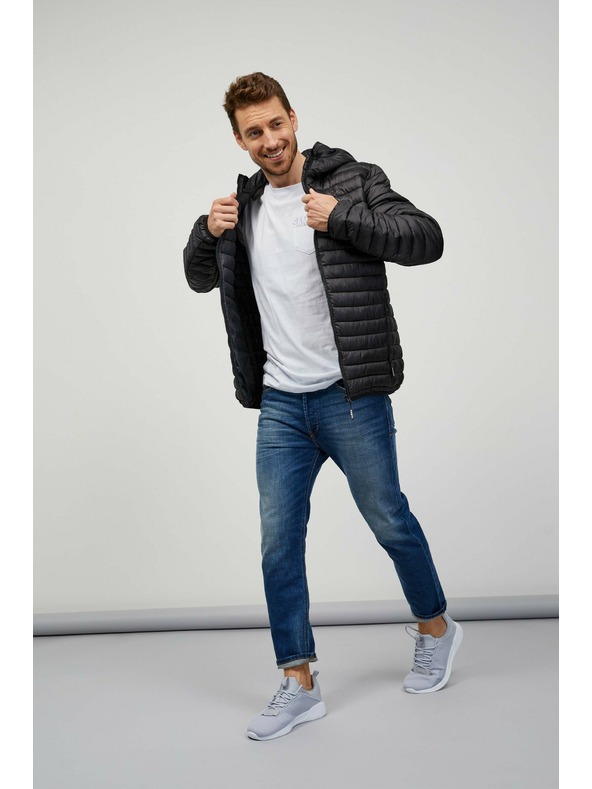 Sam 73 Čierna pánska prešívaná bunda s kapucňou SAM 73 Edmund