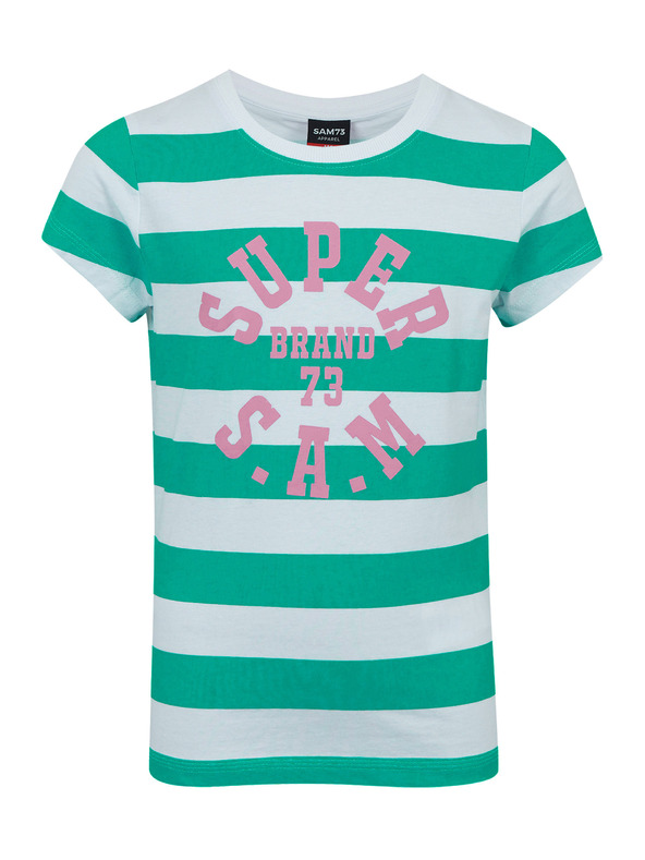Sam 73 Bielo-zelené detské pruhované tričko SAM 73 Siobhan