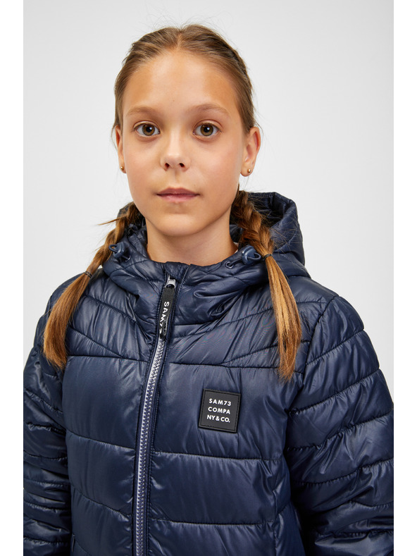 Sam 73 Tmavomodrý detský prešívaný kabát s kapucňou SAM 73 Nadine