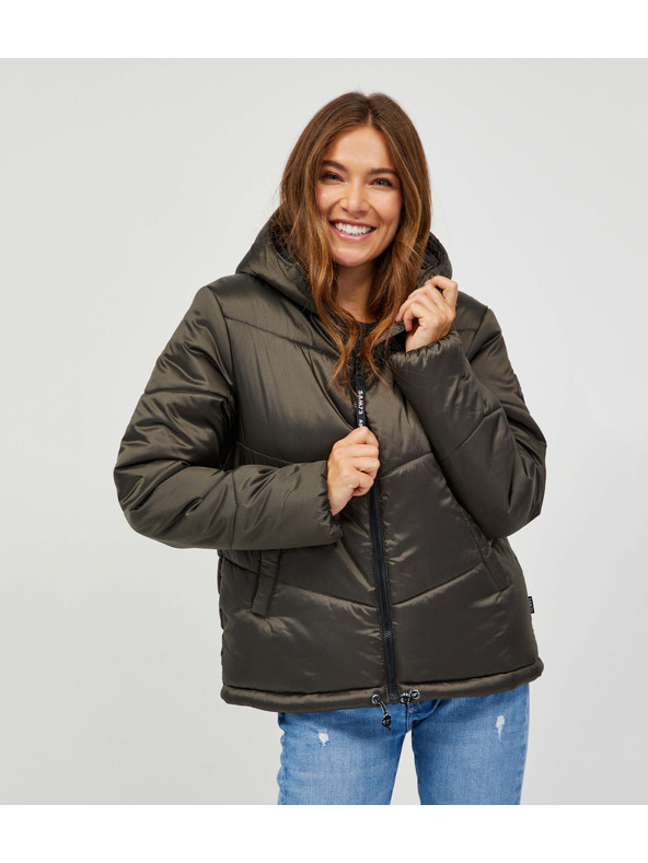 Sam 73 Tmavozelená dámska prešívaná zimná bunda s kapucňou SAM 73 Gede