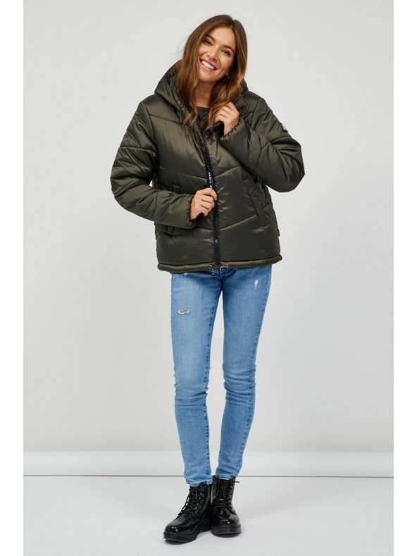 Sam 73 Tmavozelená dámska prešívaná zimná bunda s kapucňou SAM 73 Gede
