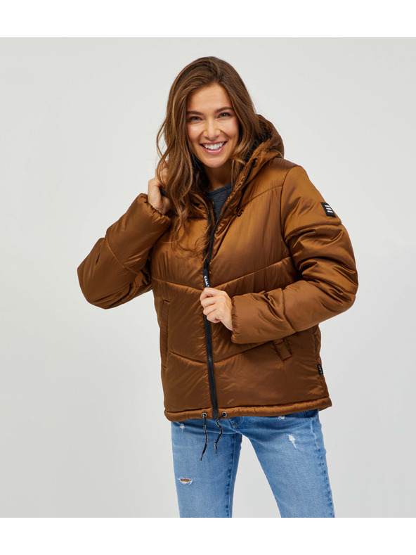 Sam 73 Hnedá dámska prešívaná zimná bunda s kapucňou SAM 73 Gede